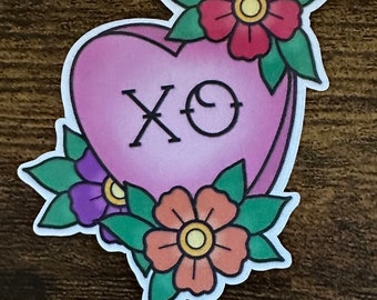 Fall Out Boy XO Sticker - Heart & Floral, Matte Vinyl Decal