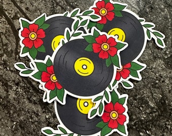 Record - Traditional Tattoo -Matte Vinyl Sticker - Decal For Laptops, Water Bottles, Phone Case