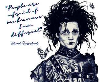 Edward Scissorhands print, art printable wall decor digital download, movie quote Tim Burton character, retro art, vintage art, holiday gift