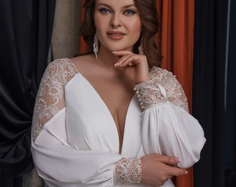 Robe de mariée Boho grande taille Robe de mariée à manches longues Manches en dentelle plus taille robe de mariée boho Robe de mariée en dentelle rustique