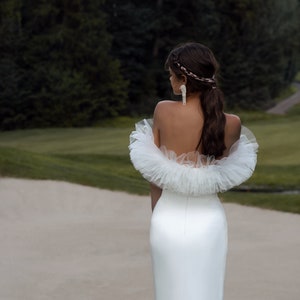 Minimalistic Wedding Dress Ruffle Romantic Simple Satin Wedding Dress Off The Shoulder Wedding Dress Classic Wedding Dress Elegant Open Top image 2