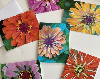 Note cards, Cards, Zinnia Floral Blank Note Cards, Photographed Flower Notes, Assorted Zinnia Note Cards with Envelopes, Folded Stationery