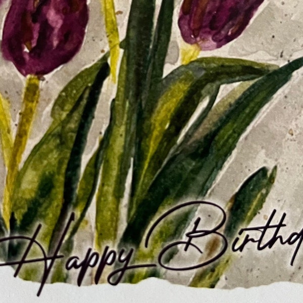 Birthday cards, boxed birthday cards, tulip birthday cards, birthday greeting cards, watercolor birthday cards, purple tulips