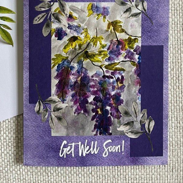 Get Well Cards, purple flower, purple get well cards, greeting cards, wisteria greeting cards, purple floral card, boxed get well cards,