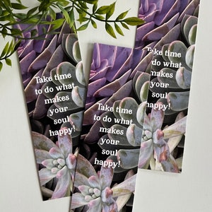 Set of 3 Bookmarks, Gift for reader, Succulents, Succulent bookmark, Purple bookmark, Inspirational bookmark,  Reading accessories, Be happy