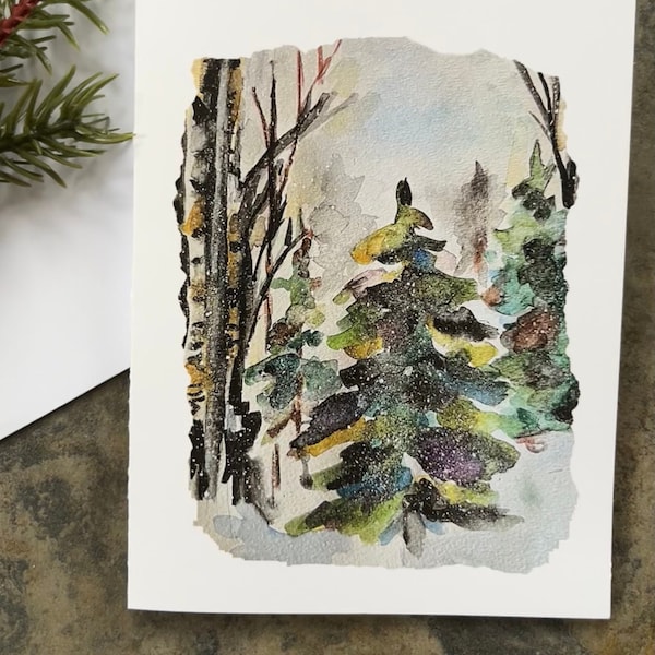 Note cards, boxed note cards, winter note cards, tree, birch trees, holiday note cards, blank note cards,