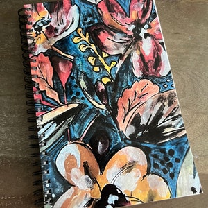 Journal, Notebook, Floral Notebook, Lined paper notebook, Journal, Blue contemporary design, Reflective Journal, Blue, Assorted flowers