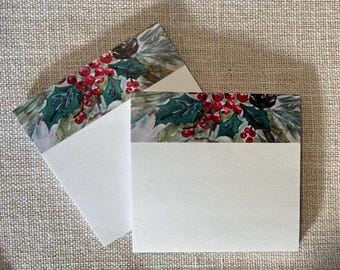 Holly Berry Watercolor Post-it Notes, Stationery Set (2 Pads)