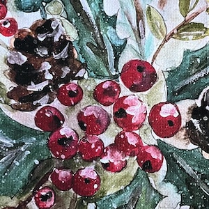 Towel, Hand towel, Holly and Berries Towel, Tea Towel, Winter Towel, Dish Towel, Kitchen Item , Gift for Mom, Gift for New House