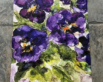 Pansy Dish Towel: Purple Floral Kitchen Towel