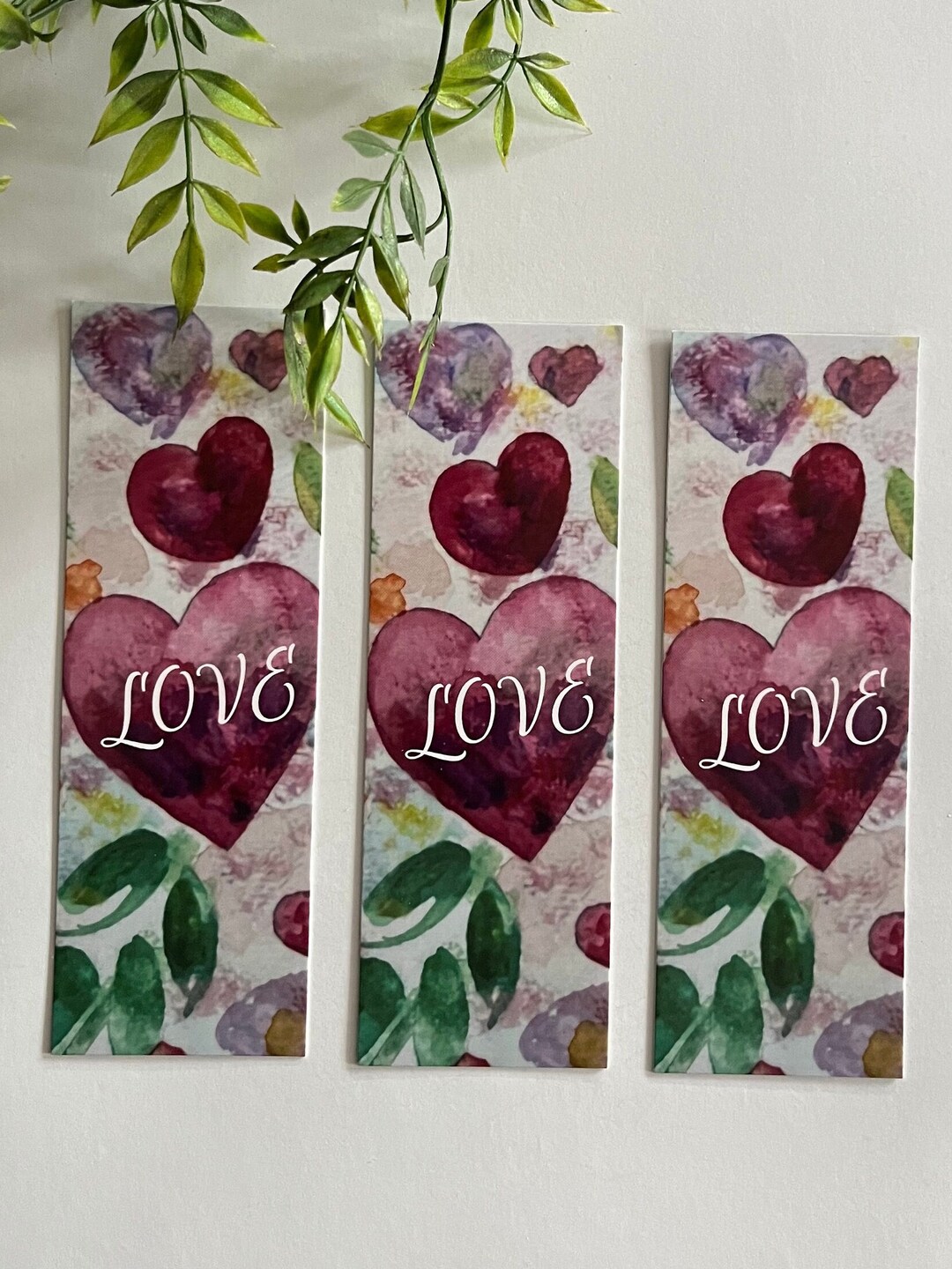 Set of 3 Bookmarks, Gift for Reader, Love Bookmark With Hearts, Floral ...