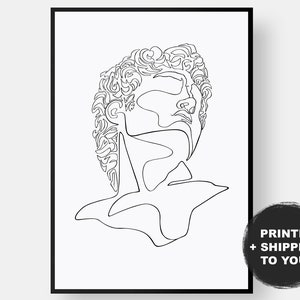 Greek Statue Bust, Minimal Line Drawing Print, Greek Mythology Wall Art Poster, David Michelangelo Abstract wall art, PHYSICAL Print UK