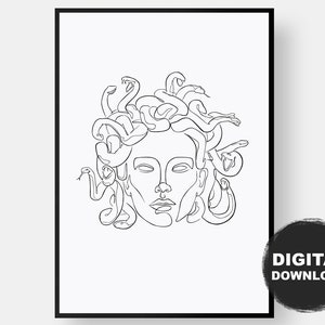 Medusa Print, Medusa Wall Art, Line Art, Greek Line Drawing Print, Greek Mythology Wall Art Printable, Abstract wall art, DIGITAL Print UK