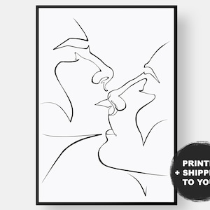 Kissing Line Art, MinimalIstische Wandkunst Poster, Liebe Romantisches Paar Kuss, Pride LGBT Kissing Men Love, Abstrakte Wandkunst PHYSICAL Gift UK