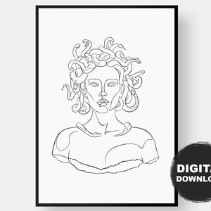 Medusa Print, Medusa Wall Art, Line Art, Greek Line Drawing Print, Greek Mythology Wall Art Printable, Abstract wall art, DIGITAL Print UK
