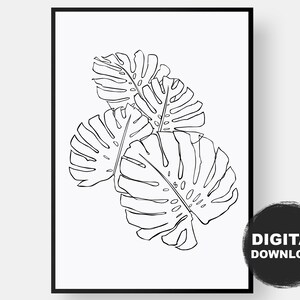 Cheese Plant Line Art, Leaf Line Art, Minimal Line Drawing Wall Poster, Botanical Flower Print, Leaves, Printable Digital DOWNLOADABLE print