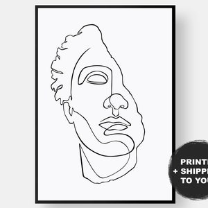 Minimal Greek Bust,Male Portrait Statue Line Drawing Print, Wall Art Printable Poster, Abstract wall art, Home Decor PHYSICAL Print UK