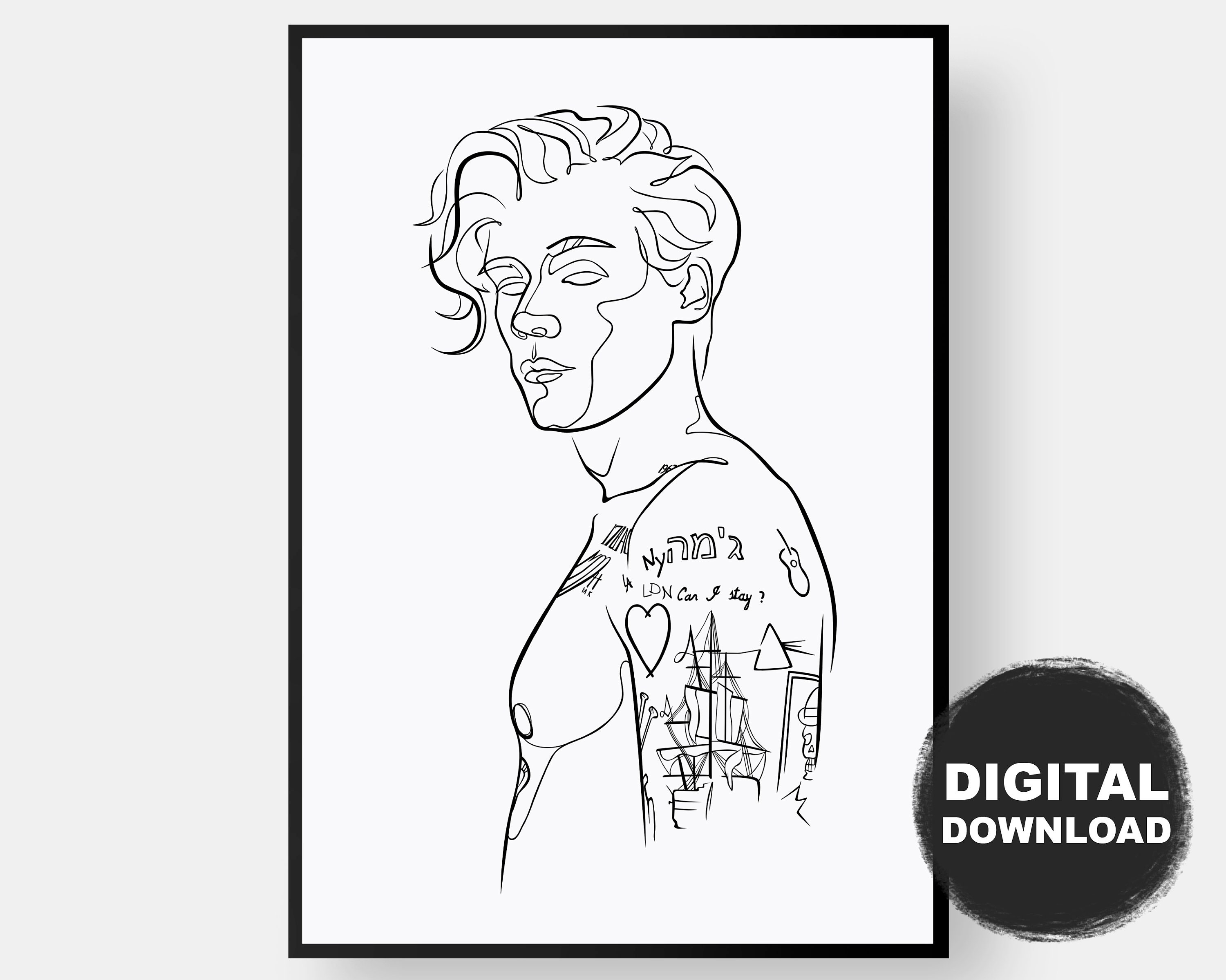 Harry Styles Line Drawing 2 Canvas Print by Print Cult  Fy