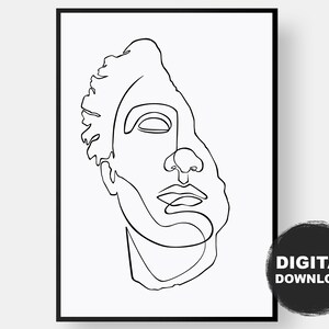 Minimal Greek Bust,Male Portrait Statue Line Drawing Print, Wall Art Printable Poster, Abstract wall art, Home Decor DIGITAL Downloadable