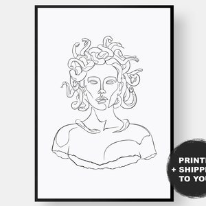 Medusa Print, Medusa Wall Art, Line Art, Greek Line Drawing Print, Greek Mythology Wall Art Printable, Abstract wall art, PHYSICAL Print UK