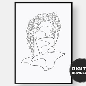Greek Statue Bust, Minimal Line Drawing Print, Greek Mythology Wall Art Printable, David Michelangelo Abstract wall art, DIGITAL Print UK
