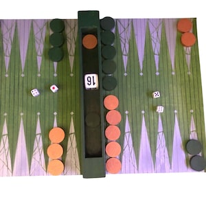 Roll Up Wooden Chess and Backgammon Travel Set: Green & Copper Pieces
