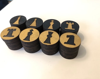 Wooden flat chess pieces/25mm Diameter,5,5mm Thickness/Black and Gold/Gift for dad