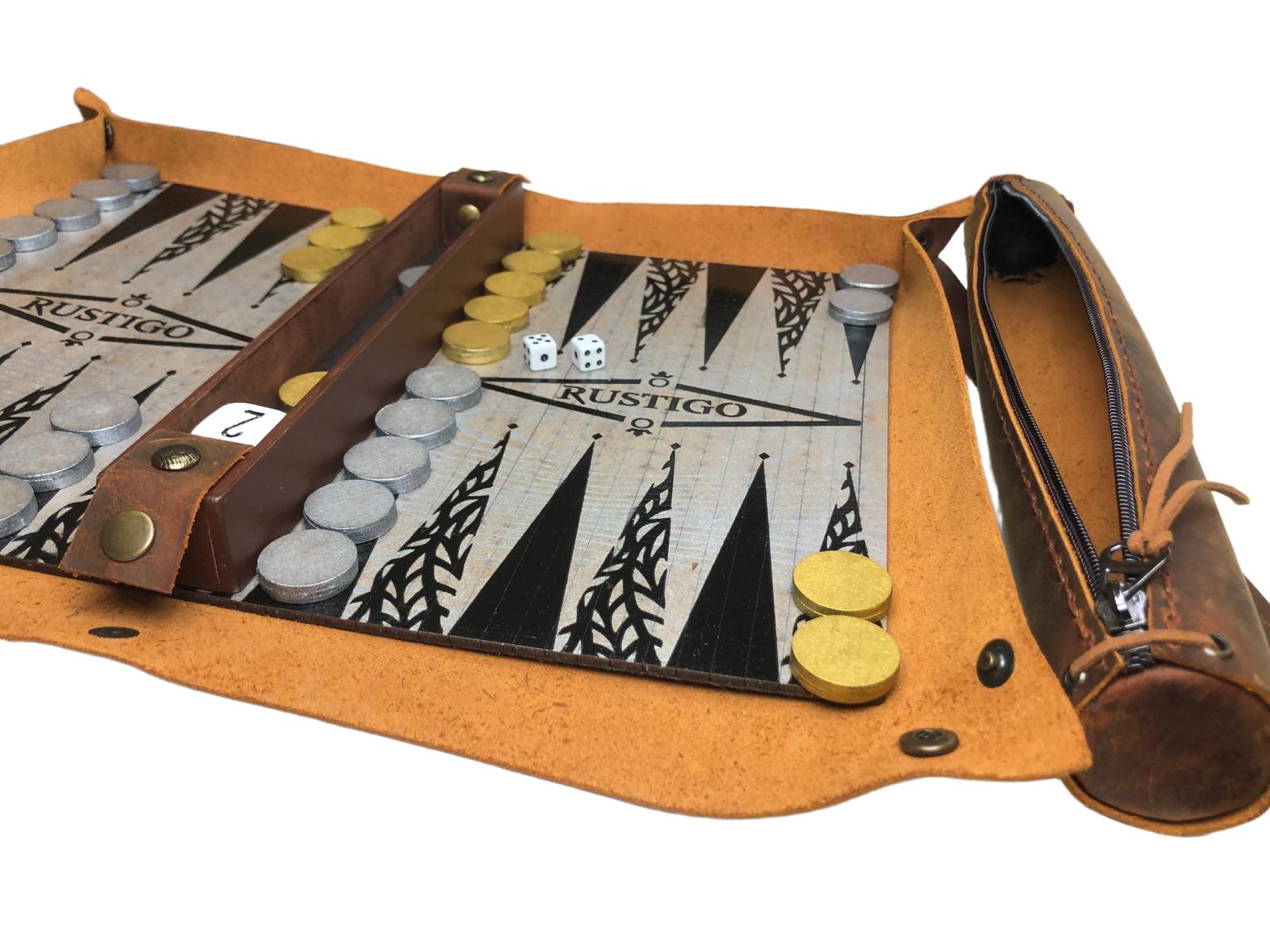 HomeKingdee Backgammon Game Set - Roll Up Travel Backgammon Set Portable Chess With Drawstring Bag, 2-Player, Ideal As A Gift