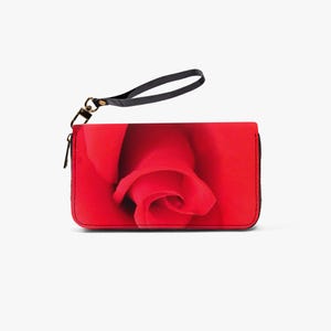 Rosa roja - Cartera larga con correa para la muñeca