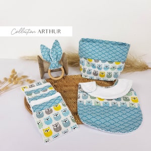 Baby box Arthur set kit birth trousseau set accessories gift baby owls blue and yellow mixed, boy or girl