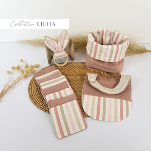 Baby box collection Giulia set kit gift gift baby pale pink, beige and old pink with soft stripes for girl