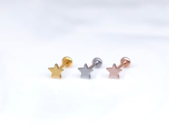20G 18G 16G schroefdraadloze roestvrijstalen STAR-piercing - neus/tragus/kraakbeen/schelp/voorwaartse helixpiercing - punaise