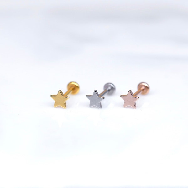20G 18G 16G Threadless Stainless Steel STAR Piercing - Nose/Tragus/Cartilage/Conch/Forward Helix Piercing - Push Pin Piercing