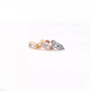 NEW! 20G/18G/16G RECTANGLE CZ Pave Gem Threadless Labret Push Pin, Cartilage Earrings, Labret Stud, Tragus Stud, Helix Earring