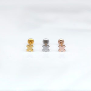 20G 18G 16G Tiny CROSS Flat back Labret Stud • Cross Tragus • Cartilage Jewelry • Conch Stud • Forward Helix Earrings • Push Pin Cartilage