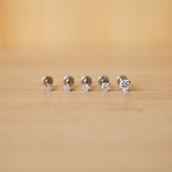16G Threaded Stainless Steel Clear CZ Gem Tiny Earrings - Tragus/Cartilage/Conch/Forward Helix Piercing - Dainty Piercing