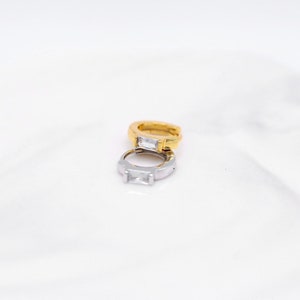 Rectangle CZ Gem 6.5mm Huggies, Helix Hoops, Cartilage Hoop, Hoop Earrings, Tiny Clicker, Helix/Cartilage Ring, Dainty Earrings, Tiny Hoops