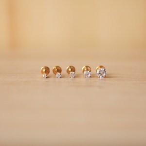 16G Tiny Gold Plated Clear CZ Gem Tragus/Helix/Cartilage/Conch Screwback Earring • Flatback Screw-in Labret • Dainty Tiny Labret Stud