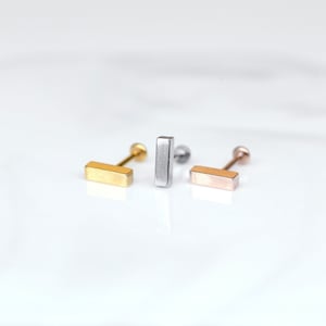 Small RECTANGLE Stud • Threadless Gold Earring 20G 18G 16G • Tragus Earrings • Cartilage/Conch/Forward Helix Flat back Stud • Push Pin Stud