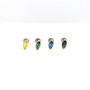 16G Tiny Threaded Titanium Marquise Yellow Green Blue Black, Small Tragus Labret, Cartilage Stud, Tiny Conch Screw back Stud, Flatback Stud