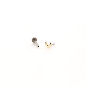 Tiny 14K Gold MOON Threadless Solid Gold Piercing - Nose/Tragus/Cartilage/Conch/Forward Helix Labret - Push Pin Earring Nose Stud