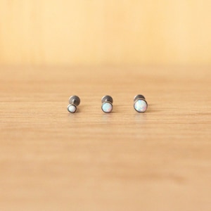 Push Pin TITANIUM White OPAL Gem 20G 18G 16G Labret • Nose Tragus Cartilage Flatback Stud • Conch Forward Helix Push Pin - Tiny Nose Labret