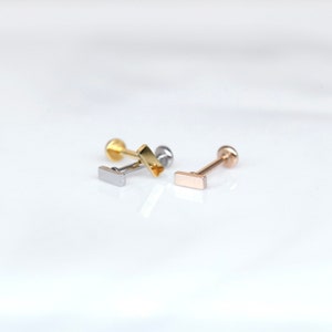 Tiny RECTANGLE - 20G 18G 16G Threadless Stainless Steel Piercing - Tragus/Cartilage/Conch/Forward Helix Piercing - Push Pin Piercing