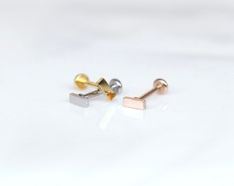 Perforación de acero inoxidable sin rosca, rectangular, diminuta, de 20 g, 18 g y 16 g, para trago, cartílago, caracola y hélix delantero, con pasador de presión