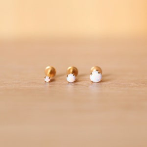 16G Gold Plated Screwback Tiny White Opal 2mm 3mm 4mm Tragus/Helix/Cartilage/Conch Labret Stud - Flatback Labret - Dainty Tiny Nose Stud