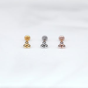 20G 18G 16G Threadless TRI-BEAD Cluster Earring - Nose/Tragus/Cartilage/Conch/Forward Helix Piercing - Push Pin Earring