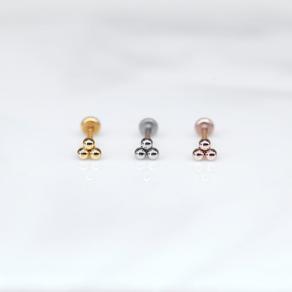 20G 18G 16G Threadless TRI-BEAD Cluster Earring - Nose/Tragus/Cartilage/Conch/Forward Helix Piercing - Push Pin Earring