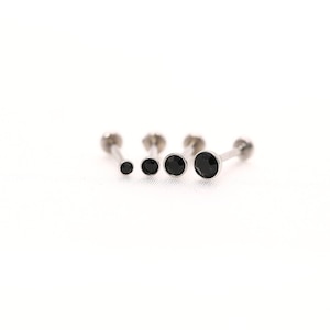 BLACK Moissanite Gem Threadless Stud • Push Pin Labret Stud • Cartilage Earring • Conch Labret Stud • Tiny Helix stud • tiny cute stud