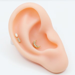 Crescent MOON Labret • Conch Earrings • CZ Clear Gem Threadless Labret Piercing - Cartilage Earring - Helix Labret