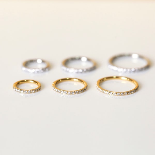 18G 16G CZ Clicker Micro Pave Hinged Segment Ring - Clicker Ring - Seamless Ring - Dainty Earring - Cartilage/Conch/Helix Hoop